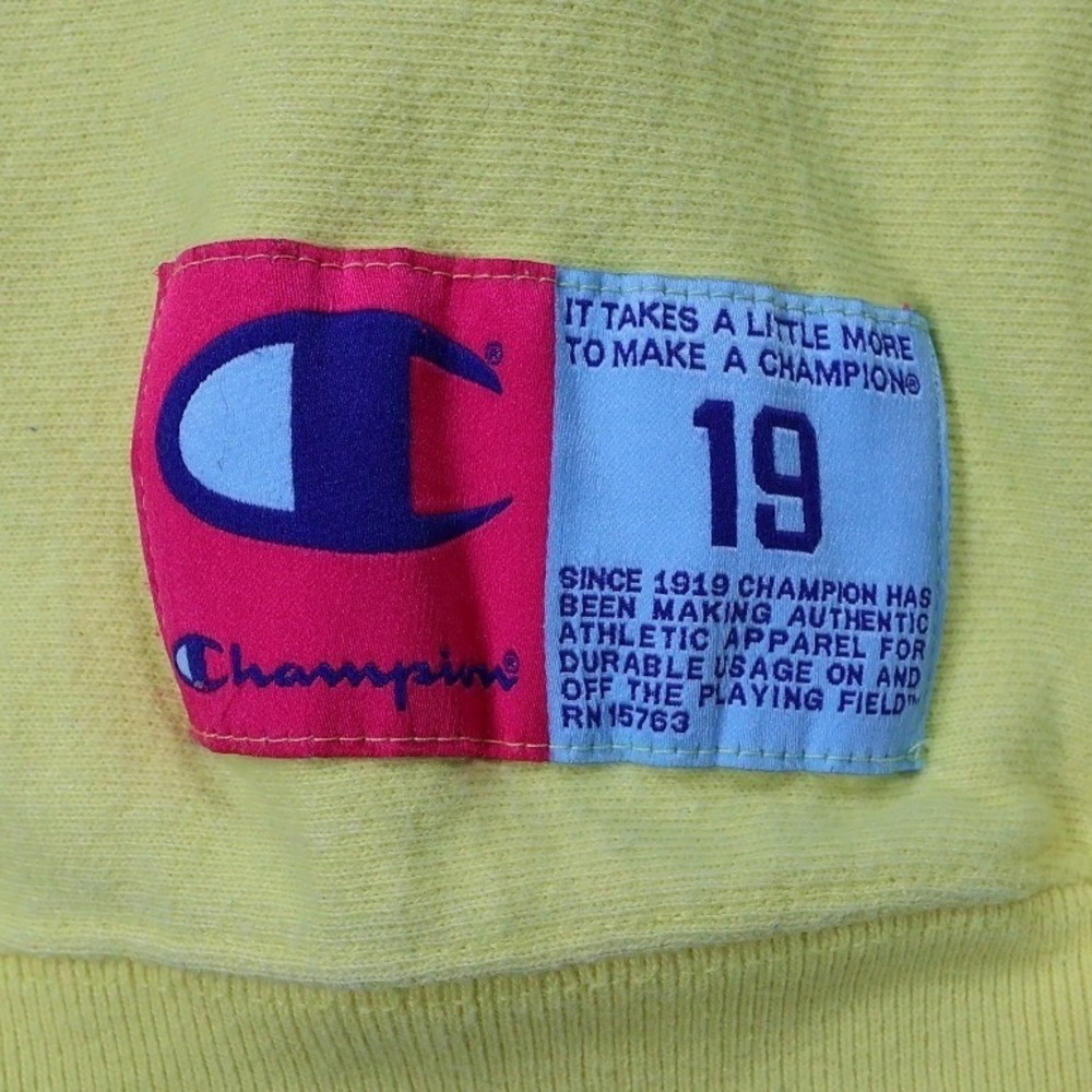 Champion Reverse Weave Sweatshirt Womens Medium Yellow Excellent Chenille Logo - Picture 4 of 7